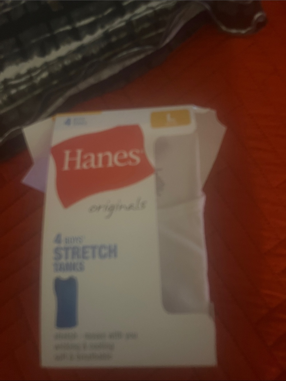 3 Hanes White and Blue Logo Packaging on Red Background